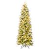 COSTWAY Albero di Natale Slim Pre-Luminoso 190/225 CM, Albero di Natale Artificiale Innevato con 280/350 Luci LED Bianche Calde, Rami Articolati e 671/913 Punte e 60/75 Pigne (225 CM)