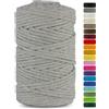 Netuno 1 corda macramè colorata grigio 5 mm 200 m corda in cotone per lavori fai da te filo decorativo colorato cordoncino cavo naturale uncinetto ferri da maglia decorazioni