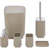 IlGruppone Set Completo Accessori Bagno 6 Pezzi Design Moderno In Plastica Resistente Con Finiture Lucide Incluso Cestino Pattumiera,Dispenser Sapone, PortaSaponetta, Porta Spazzolini, Portascopino - Caffe
