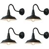 Moddeny 4 Pezzi Applique da parete per esterni impermeabile IP54 vintage Lampada da parete per esterni a collo d'oca in ferro da 9,8 pollici Lampada da parete per fienile da parete nera per garage