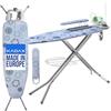 KADAX Asse da Stiro Salvaspazio con Stiramaniche, Portaferro, Presa Elettrica e Scaffale, Tavola da Stiro Pieghevole con Altezza Regolabile (Blu Chiaro)