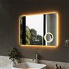 SIRHONA Specchio Bagno con 3 x Lente d'ingrandimento 100x60cm, Bluetooth, dimmerabile, 3 colori leggeri, anti-appannamento, memoria, IP44, presa, specchio luminoso bagno, orizzontale/verticale