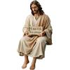 Generico Statuetta da scrivania in resina di Gesù da 12 cm, statua di Gesù seduto fatta a mano con il cartello I Am with You Always , regalo religioso spirituale per la decorazione della tavola del cruscotto