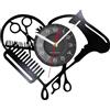 Nuyhgtr Orologio da parete per salone, decorazione da parete moderna per parrucchieri, decorazione da parete per barbiere, orologio silenzioso LED con motivo forbici e pettine, orologio da parete