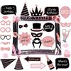 LMSHOWOWO 30 pz Photo Booth Compleanno, Oro Rosa Foto Props Accessori con Cornice Selfie Gonfiabile, Gadget Fai da Te per Addobbi Festa Compleanno Donna