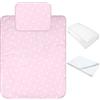 baby idea Babysanity Lenzuola Next To Me Compatibili 4 pezzi: Federa Cuscino, Piumino, Copripiumino, Lenzuolo Angoli per Culla Lettino Neonato - Chicco Kinderkraft Cam Brevi OEKO-TEX4 PEZZI STELLINA ROSA
