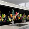 KitchenYeah© Paraschizzi Cucina Adesivo 60x400 cm Pannello Parete Paraspruzzi Muro Decorativo Splash - Frutta - Nero