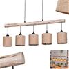 HOFSTEIN Lampada a sospensione Soungou moderna lampada a sospensione in legno/metallo/lino naturale/nero/beige, 5 luci, design scandinavo, altezza max. 135 cm, 5 lampadine E27, senza lampadina
