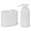 Inbagno Set Accessori Bagno 2 Pezzi Con Dispenser Sapone Liquido E Bicchiere Porta Spazzolini In Poliresina Bianca Della Linea Marica