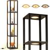 COSTWAY Lampada da Terra Piantana Quadrato con Ripiani 4 Livelli, Espositore Autoportante con 4 LED Superiori, Luci Dimmerabili a 3 Vie e Interruttore a Pedale, Moderna in Legno per Salotto e Studio