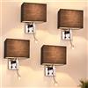ZMH 4 lampade da parete per interni, colore nero, per camera da letto, con LED, orientabili a 360°, stile moderno, paralume in tessuto, E27, illuminazione da parete con interruttore, illuminazione da