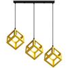 iDEGU 3 Luci Lampadario a sospensione moderno a Forma di Cubo Stile Geometrico E27 Lampada da Soffitto Vintage in Metallo per camera, soggiorno, sala da pranzo - 16cm (Giallo, 50CM Base)