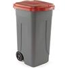 Mobil Plastic - Bidone Raccolta Differenziata 100L | Contenitore Rifiuti con Coperchio Rosso | Pattumiere Ecologiche per Casa e Ufficio - Corpo Grigio Resistente