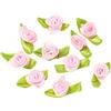 Duories 100 mini teste di fiori artificiali, fiocchi, rose con foglia, fiori per fai da te, decorazioni floreali, decorazioni per fai da te, per scrapbooking, decorazioni per capelli, rosa chiaro