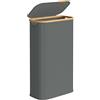 SONGMICS Cesto Portabiancheria con Coperchio, Porta Biancheria Slim Pieghevole, Tessuto Oxford, Telaio in Bambù, Lavanderia, 70 L, 42 x 22,5 x 70,5 cm, Grigio Ardesia LCB517GN01