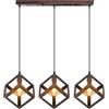 iDEGU 3 Luci Lampadario a sospensione moderno a Forma di Cubo Stile Geometrico E27 Lampada da Soffitto Vintage in Metallo per camera, soggiorno, sala da pranzo - 16cm (Ruggine, 50CM Base)