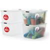 Iris Ohyama, Lotto di 4 scatole portaoggetti in plastica con coperchio, Grandi scatole portaoggetti impilabili, 60 L, senza BPA, Lavanderia, Ufficio, Trasparente, FTB-60