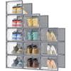 HOMIDEC Scatole per Scarpe,12 pcs Scatole Portascarpe in Plastica Trasparenti impilabili, Contenitori Portascarpe con Coperchi per donna/uomo,L Grigio