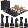 Radicaln Set di scacchi in marmo con scatola di immagazzinaggio 15 pollici Giochi da scacchi fatti a mano in corallo fossile e nero - Giochi per 2 giocatori per adulti - 1 scacchiera e 32 pezzi degli
