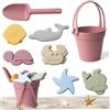 Vistnale Giocattoli da spiaggia in silicone, 11 pezzi/set giocattoli di sabbia spiaggia in silicone colorato per uso alimentare con borsa a rete include pala, secchio, stampi per sabbia e auto casuali scatola