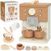 AIYAPLAY Set Macchina del Caffè Giocattolo in Legno, Gioco in Legno per Bambini da 3 Anni in Su con Pulsanti e Accessori, Marrone