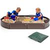 GYMAX Sabbiera per Bambini, Sabbiera con 4 Sedili Staccabili, Sabbiera con Coperchio Impermeabile e Antipolvere, 183 x 105 x 21cm, per Bambini di 3 Anni e più, per Piscina & Giardino, Marrone
