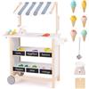 RELAX4LIFE Bancarella in Legno per Bambini con Carretto dei Gelati, 6 Coni Gelato, Ripiano e Lavagna, Bilancia e Campanello, Gioco di Ruolo Educativo, (BIANCO,79,5 x 29,5 x 100 cm)