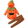 Meaunzyl 3 Pcs Completo di Halloween Tutina Pagliacetto Bambino Neonata Unisex Halloween Costume Zucca Bimbo Tutina Tutine Neonato Invernali Body Vestito Baby Jumpsuit Vestito da Carnevale 0-24 Mesi