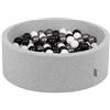 KiddyMoon 90X30cm/200 Palline ∅ 7CM Piscina di Palline Colorate per Bambini Tondo Fabbricato in EU, Grigio Ch:Bianco/Nero/Argento