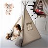 PaLulli® Tipi Tenda per bambini in 100% cotone con tappetino morbido, sistema anti-collasso [stabile], lampada a sospensione e 2 cuscini decorativi, Tippi tenda per bambini Teepee (beige)