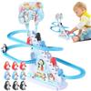 Generico Divertente gioco musicale con pista a caccia di pinguini, set di piste scorrevoli Pinguini che scalano le scale, set da gioco con pista musicale giocattolo sulle montagne russe con interruttore