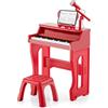 RELAX4LIFE Pianoforte per Bambini con 37 Tasti, Tastiera Musicale con Microfono, Leggio e Sgabello, Funzioni di Record e Playback, Regalo di Natale/Compleanno per Bambini 3 4 5 6 anni (Rosso)