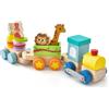 COSTWAY Set di Trenino Impilabile in Legno, Trenino Educativo in Legno Massello, Gioco Educativo in Legno per Bambini 3+ Anni