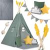 Nukido, Teepee - Tenda per bambini, verde, con ghirlanda, cuscini, tappetino grande, stabilizzatore