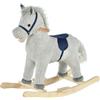 HOMCOM Cavallo a Dondolo per Bambini 3-6 Anni, Cavalluccio a Dondolo Interattivo Riproduce Suoni, in Peluche Grigio, 73x35x64cm