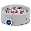 KiddyMoon 90X30cm/300 Palline ∅ 7CM Piscina di Palline Colorate per Bambini Tondo Fabbricato in EU, Grigio Ch:Perla/Rosa Ch/Argento
