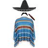 I LOVE FANCY DRESS LTD Costume in maschera da bandito messicano del far West, poncho rosso blu e verde, baffi, sigaro e sombrero, per adulto, taglia unica, Black, taglia unica