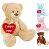BRUBAKER orsacchiotto di peluche di grandi dimensioni in color beige - altezza 100 cm con un cuore in peluche che reca in grande la scritta 'I Love You'