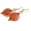 VENEZIA CLASSICA - Orecchini da Donna con perle in Vetro di Murano Originale, Collezione Linde, con foglia in oro 24kt, Made in Italy certificato (Rosso)