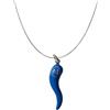 gioiellitaly Catenina veneziana con ciondolo cornetto portafortuna grande napoli uomo pendente argento 925 smalto azzurro bianco gioiello uomo ragazzo donna ragazza scaramanzia lunghezza cm 4,5 (45 cm)