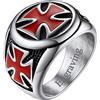 FaithHeart Anello Cavalieri Templari Croce/Spada Templare in Acciaio Inox per Uomo Anello Rosso Nero Oro con Sigillo Medaglia Scudo Lucido Anello Punk Gotico