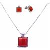sicilia bedda - Gioielli in Corallo Rosso del Mediterraneo e Zirconi - Argento 925 - Prodotto Realizzato a Mano (Set Quadrato con Zircone singolo)