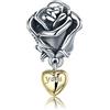 LES FOLIES DI PAOLA GRIECO Charm Rosa Bella e la Bestia Bocciolo Cuore Amore pendente per Disney in argento 925 - Les Folies per Pandora