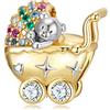 LES FOLIES DI PAOLA GRIECO Charm Nascita Gravidanza Carrozzina dorata Mamma Passeggino Orsetto Bambino in argento 925 - Les Folies per Pandora