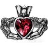 Ro Rox Alchemy England Claddagh By Night Ring Irish Blood Red Heart Skull Crown Gotico, Argento, Q