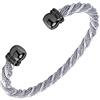 555Jewelry Bracciale rigido regolabile in acciaio inossidabile intrecciato con cavo aperto per donne e donne, Grande, Metallo, Non pietra preziosa