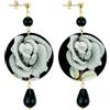 IN Lebole Collezione The Circle Piccoli Fondo Nero Orecchini da Donna in Ottone Pietra Nero