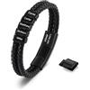 Ashleymade Bracciale Uomo in Pelle Personalizzato con Nome Bracciale Inciso in PU e Acciaio Inossidabile per Papà Marito Regalo Festa del Papà Compleanno Natale