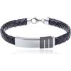Sakrami Bracciale Uomo Pelle Intrecciata Blu, Marrone o Nera con Piastrina in Argento 925 - Scatola Personalizzabile con Dedica Incisa - Gioiello Moderno per Laurea o Anniversario (Nero)