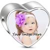 GNOCE Charms Personalizzati con Foto per Braccialetto in Argento 925 a Forma di Cuore Charms Personalizzati in Memoria Della Famiglia per le Donne (argenteo)